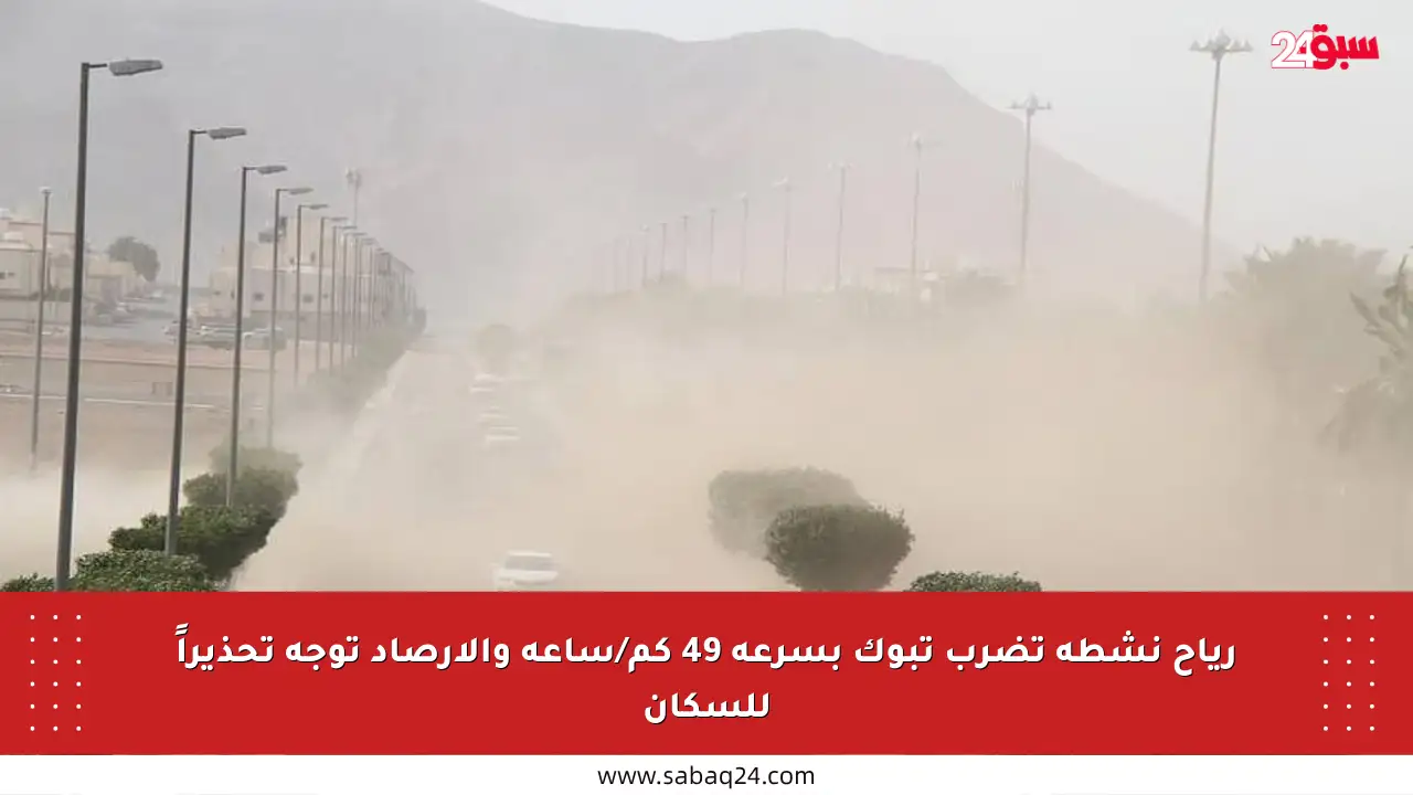 رياح نشطة تضرب تبوك بسرعة 49 كم/ساعة والأرصاد توجه تحذيراً للسكان